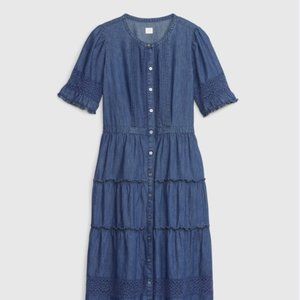 Gap x Love Shack Fancy 💕 Collab Denim Tiered Midi Dress Small NWT